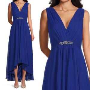 Eliza J Embellished High/Low Chiffon
Dress Gown cobalt  Blue size 4
New with tag